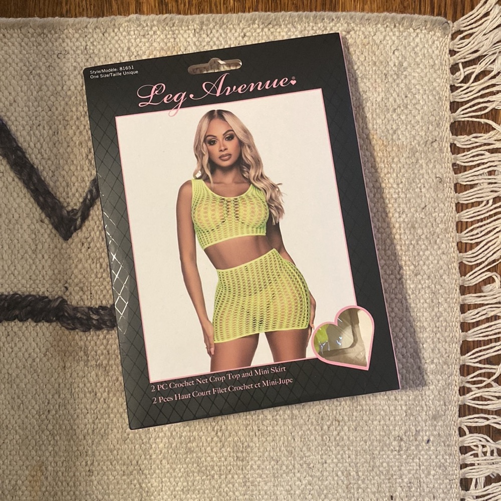Bright Green Open Mesh 2 Piece Skirt Set - Picture 4 of 5